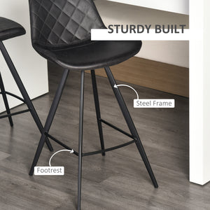 Set of 2 Microfiber Bar Stools with Metal Legs and Padded Cushion, Black