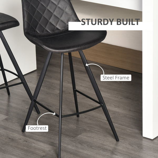 Set of 2 Microfiber Bar Stools with Metal Legs and Padded Cushion, Black