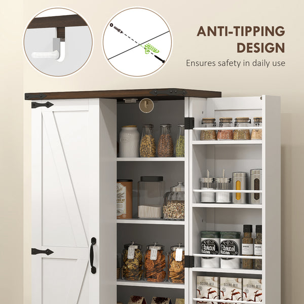 Country Style Pantry with Adjustable Shelves, White