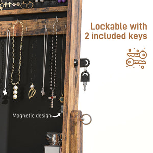 Lockable Jewelry Armoire with Full-Length Mirror and Jewelry Storage, Rustic Brown