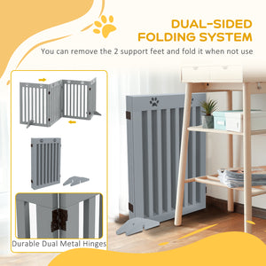 Extra-wide pet gate with support feet, light gray