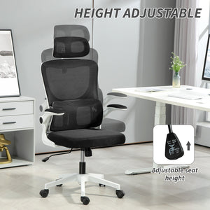 High-back mesh office chair with swivel headrest, black