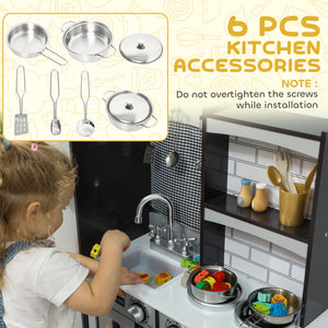 Children's kitchen with sound control knob and accessories, dark brown