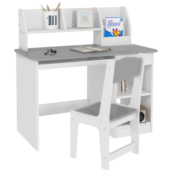 Kids Desk and Chair Set with Storage, Grey