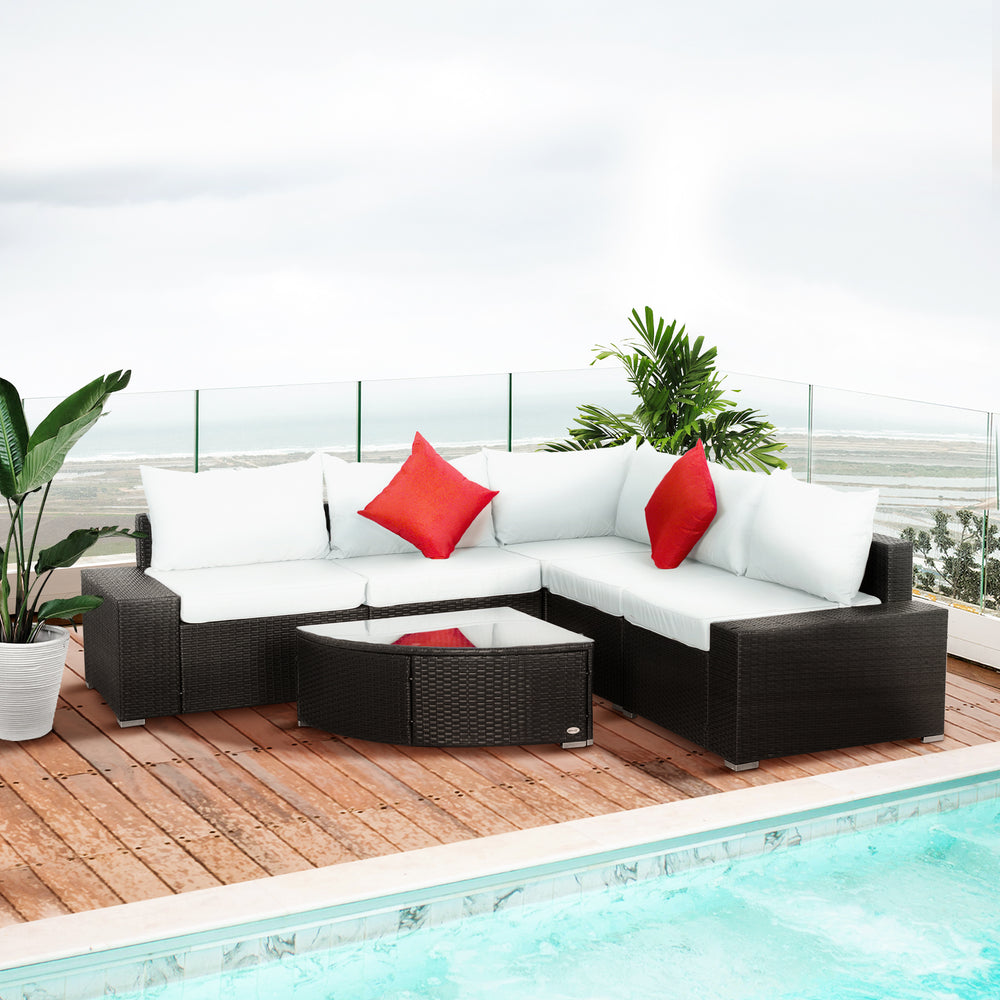 6 Piece Outdoor Wicker Furniture Set  Patio Cushioned Rattan Sofa Chiars Table