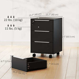 3-drawer mobile pedestal with central locking and casters – Black