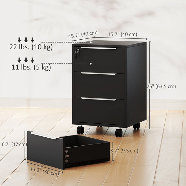 3-drawer mobile pedestal with central locking and casters – Black
