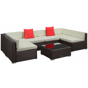 7-piece garden sofa set in woven resin, dark brown and beige