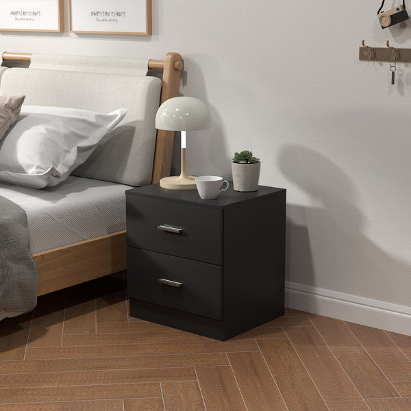 Modern black bedside table with 2 drawers