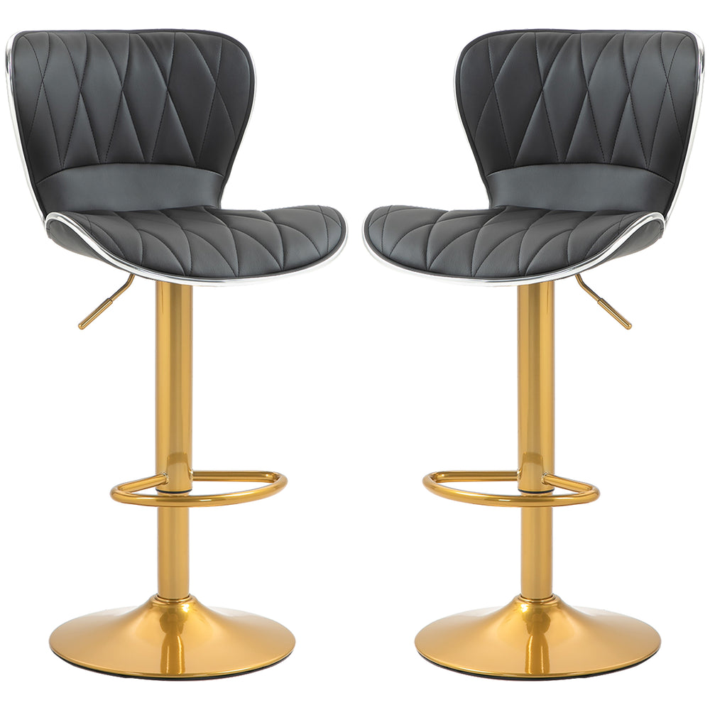 Set of 2 bar stools with PU leather upholstery, black