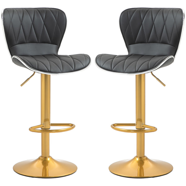 Set of 2 bar stools with PU leather upholstery, black