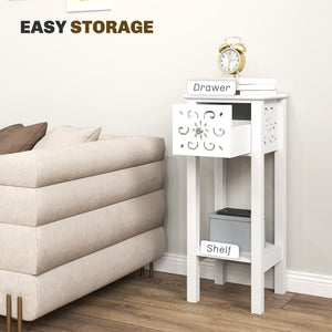 Set of 2 side tables with drawer and open storage shelf, white