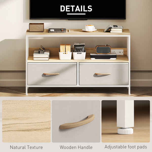 Cabinet with charging station and open shelf for 47-inch TV, oak