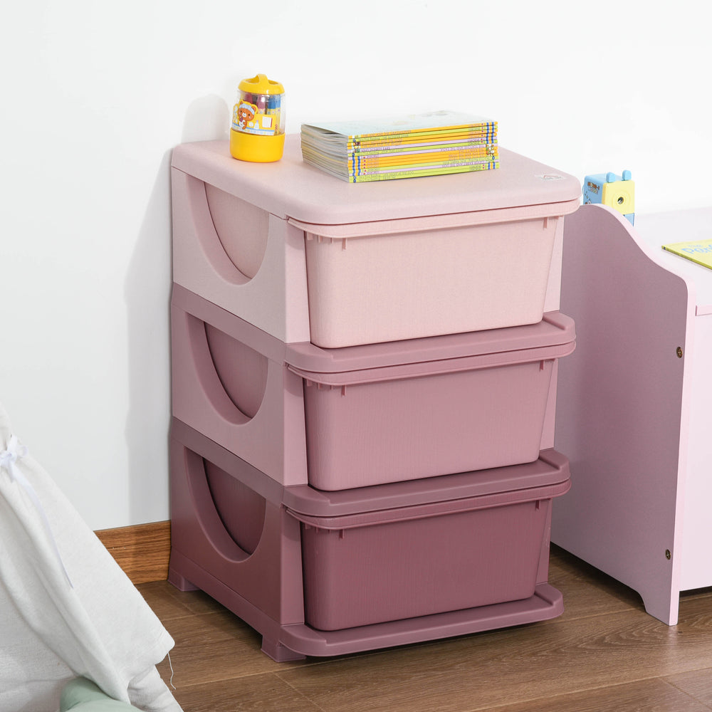 3 Drawer Plastic Kids Toy Organizer, Pink