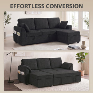Reversible Sectional Sleeper Sofa with Storage, Black