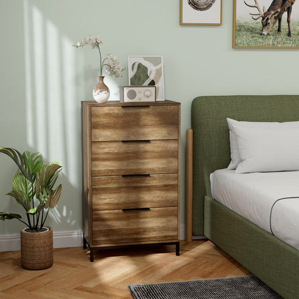 Bedroom chest of drawers, 4 drawer storage tower, natural color