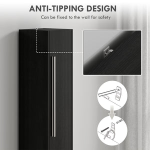 Bathroom Storage Cabinet with Adjustable Shelves, Bathroom Organizer, Black Wood Grain