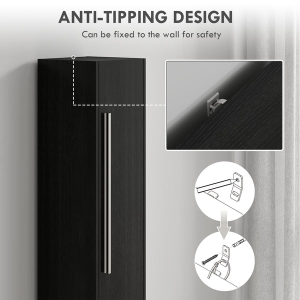 Bathroom Storage Cabinet with Adjustable Shelves, Bathroom Organizer, Black Wood Grain