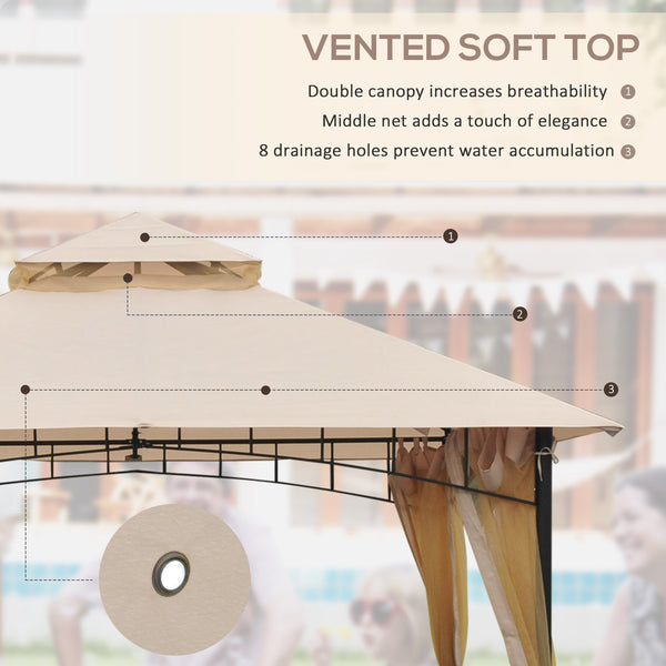 10 x 10 gazebo with metal frame and mesh side panels, beige
