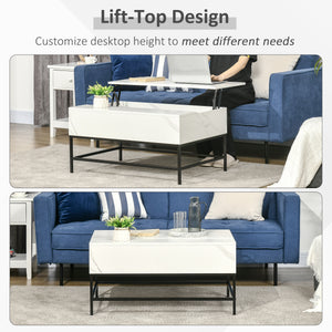 Lift-up coffee table with hidden storage compartment, white