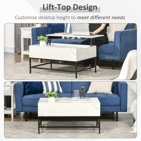 Lift-up coffee table with hidden storage compartment, white