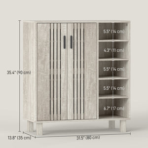 Shoe storage unit with double doors and open shelves, 17 pairs, light grey