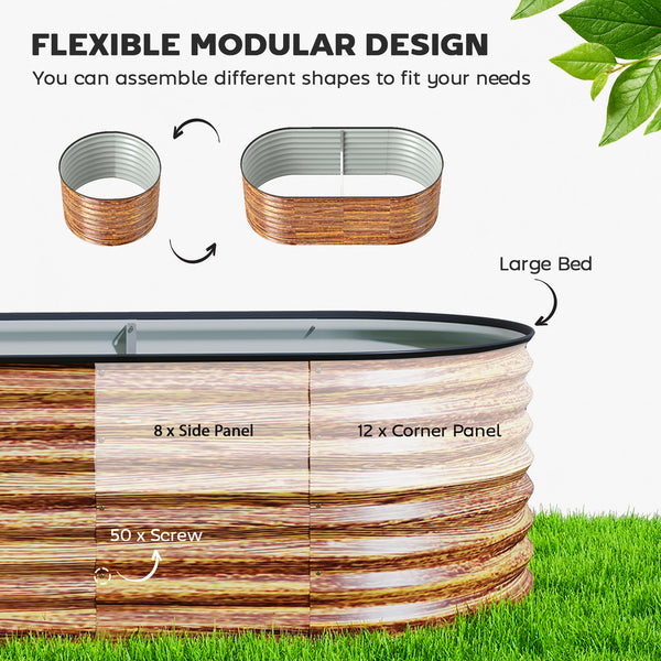 Galvanized raised planter, brown wood look 