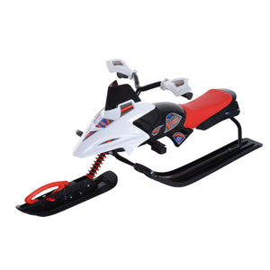 Sled with padded rubber seat, windproof handle and non-slip pedal, white and red