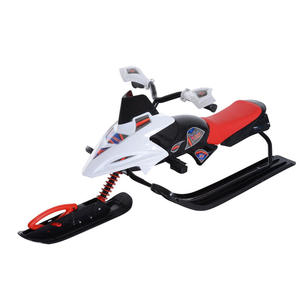Sled with padded rubber seat, windproof handle and non-slip pedal, white and red