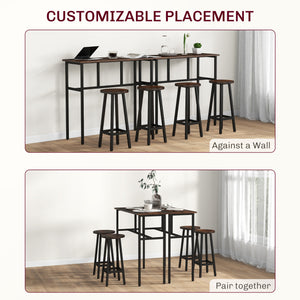 Bar set for 4 people, 2 breakfast tables and 4 stools, rustic brown.