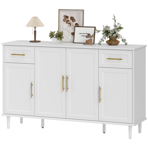Sideboard with soft-close doors with 2 drawers, 3 adjustable shelves and 4 doors, white