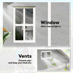 Resin garden shed with floor, window, lockable doors and ventilation, grey