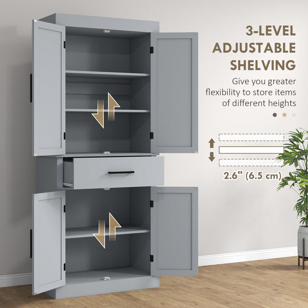 Country Style Pantry with 4 Barn Doors, Gray