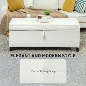 Storage Ottoman Bench with Safety Hinges, Cream White