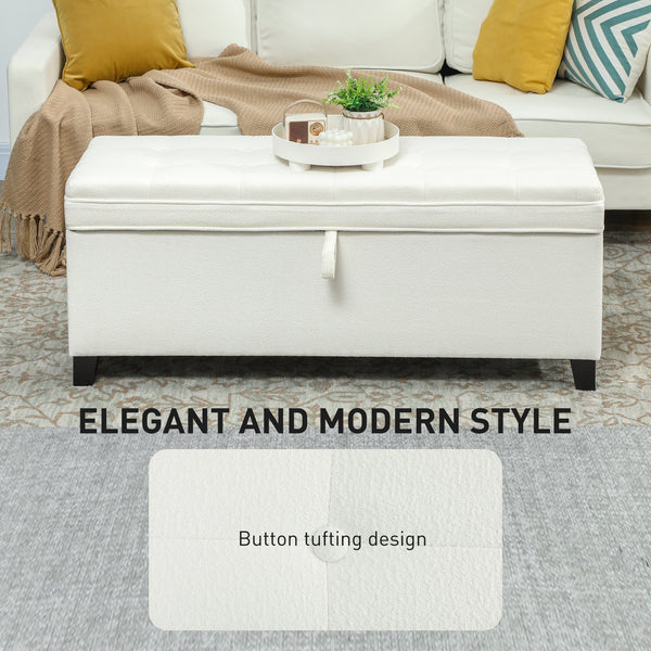 Storage Ottoman Bench with Safety Hinges, Cream White