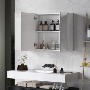 Medicine cabinet with mirror, 3 doors and adjustable shelves, white