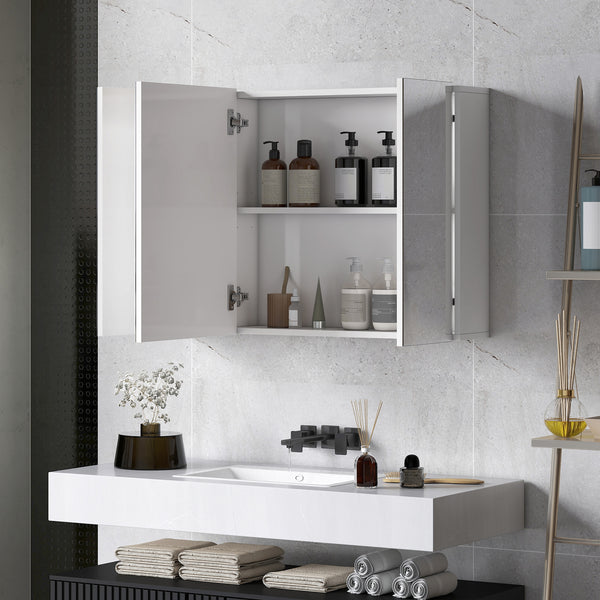 Medicine cabinet with mirror, 3 doors and adjustable shelves, white