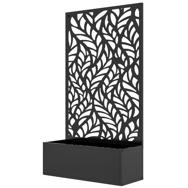 Metal outdoor screen with raised planter