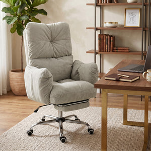 155° reclining office chair with footrest, light gray