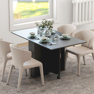 Folding Dining Table with Storage Shelves and Casters, Black