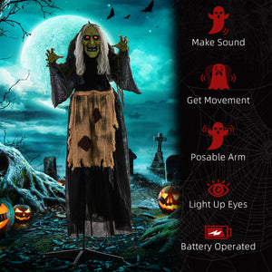 63" Animated Halloween Hunchbacked Witch with Red LED Eyes, Sounds and Movements – Gray and Black