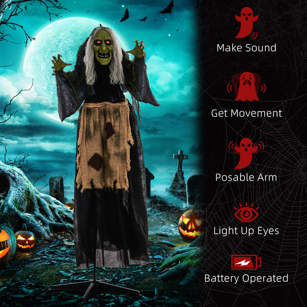 63" Animated Halloween Hunchbacked Witch with Red LED Eyes, Sounds and Movements – Gray and Black
