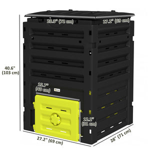 Garden composter with 80 ventilation holes and 2 sliding doors, 450 L, yellow