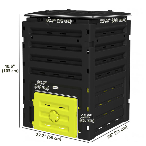 Garden composter with 80 ventilation holes and 2 sliding doors, 450 L, yellow
