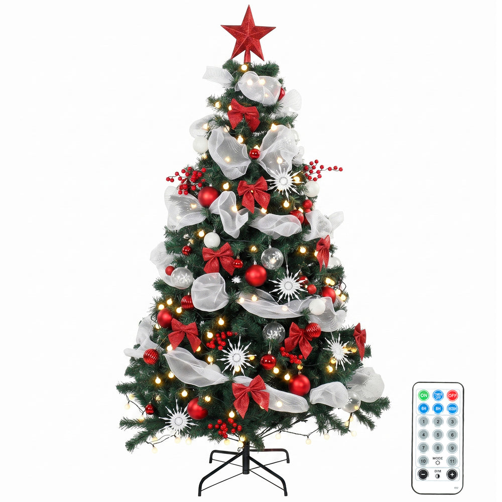 6 ft. Pre-lit Christmas Tree with 200 LED Lights and Red and White Decorations