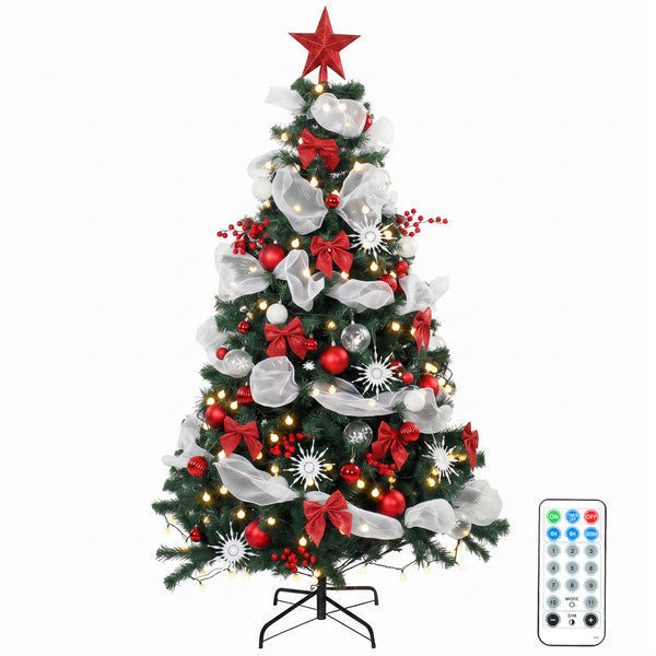 6 ft. Pre-lit Christmas Tree with 200 LED Lights and Red and White Decorations