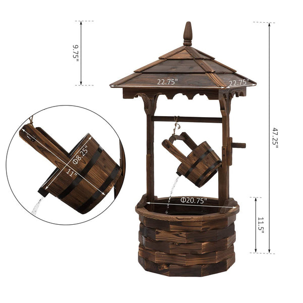 Outdoor cascading fountain with pump, made of natural wood