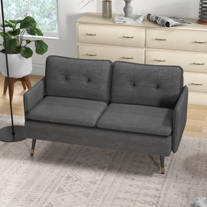Modern fabric loveseat sofa with tufted back and steel legs, dark gray