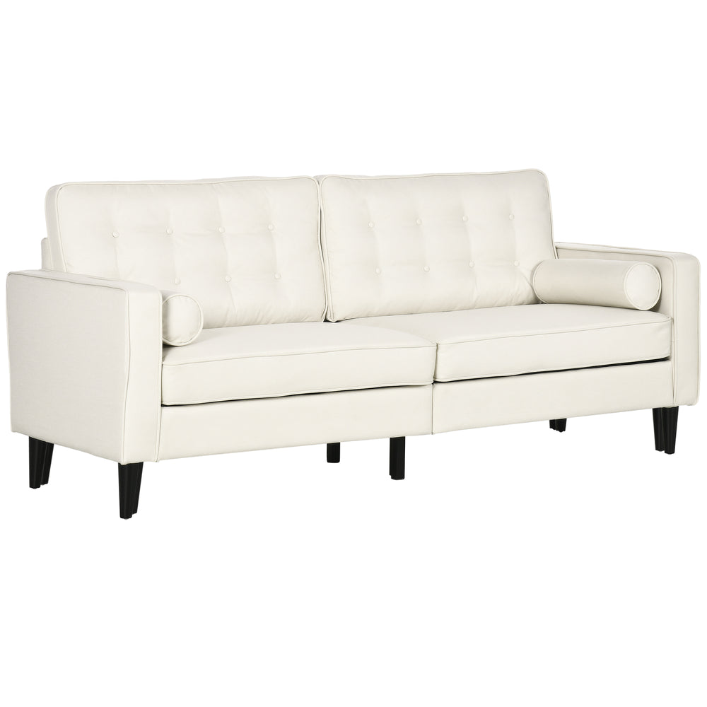Mid-Century Sofa with Tufted Back Cushion, Cream White