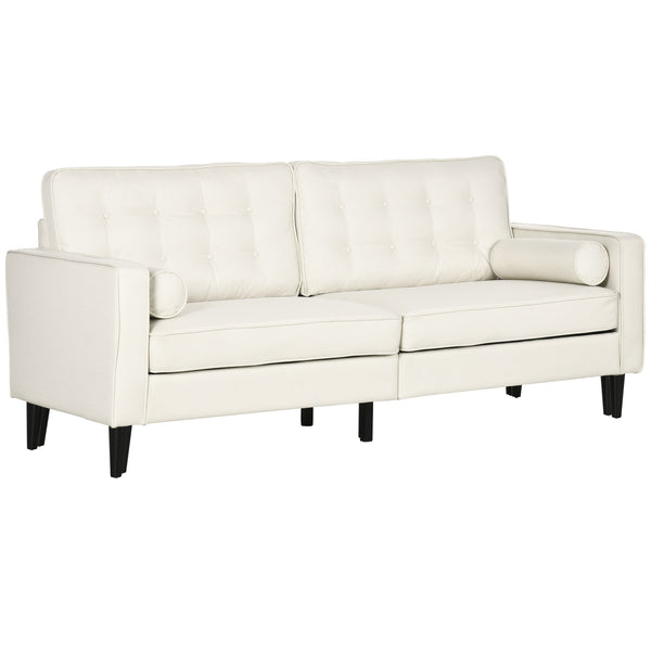 Mid-Century Sofa with Tufted Back Cushion, Cream White